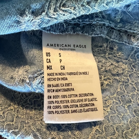 American Eagle Chambray Smocked Babydoll Square Neck Top size S - Picture 9 of 10